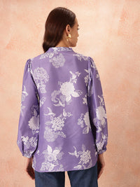 all about you Floral Print Tie-Up Neck Puff Sleeve Top