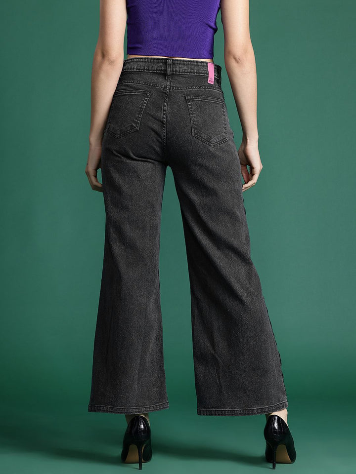 DressBerry Women Wide Leg with Side Stripe Stretchable Jeans