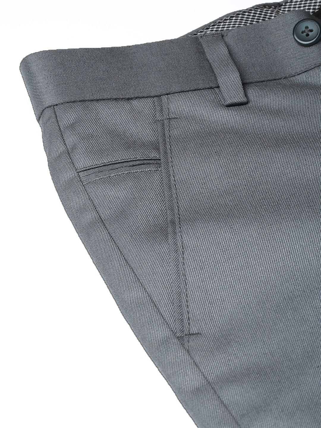 MANQ Men Grey Smart Slim Fit Solid Formal Trousers
