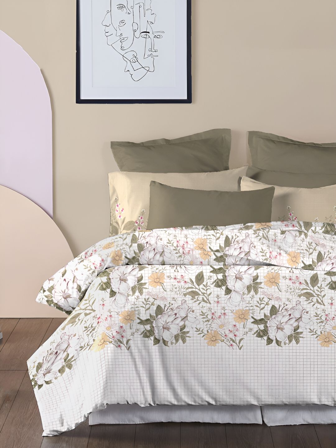 MYTRIDENT Backyard Soft Comfort Flat 210TC King Cotton 1 Bedsheet with 2 Pillow Covers