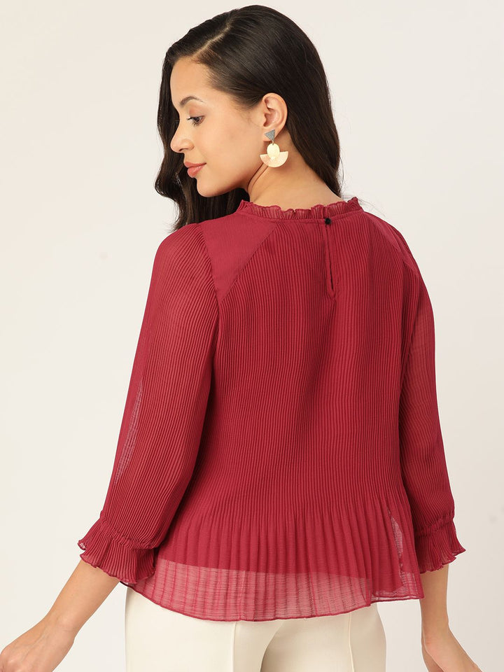 Antheaa Embellished Pleated Chiffon A-Line Top