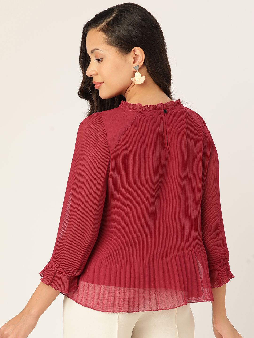 Antheaa Embellished Pleated Chiffon A-Line Top