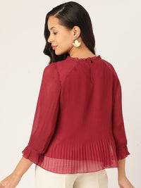 Antheaa Embellished Pleated Chiffon A-Line Top