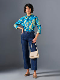 AND Floral Printed Shirt Collar Cuffed Sleeves Pure Cotton Shirt Style Top