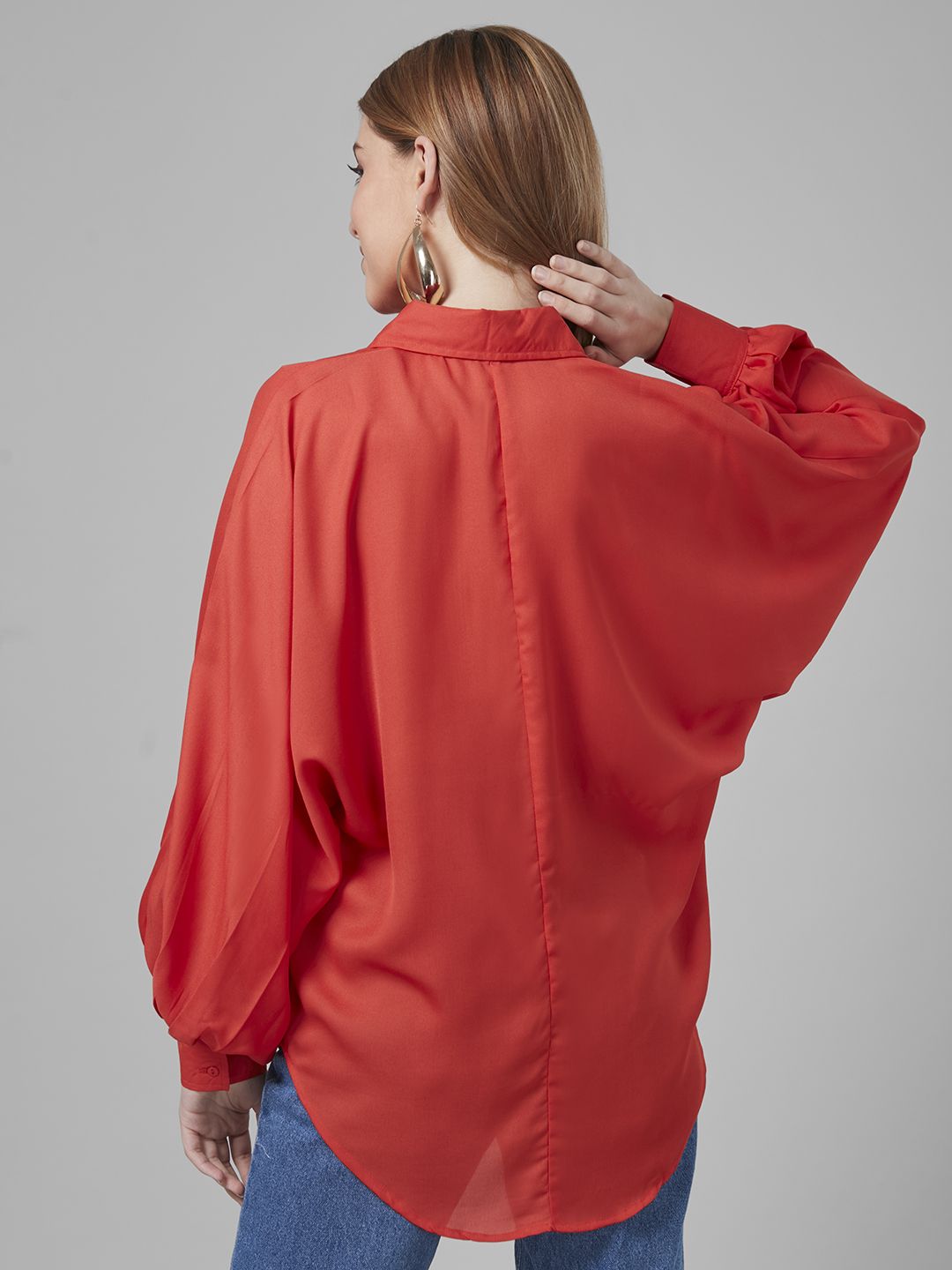 Style Quotient Women Solid Poly Crepe Oversized Casual Shirt