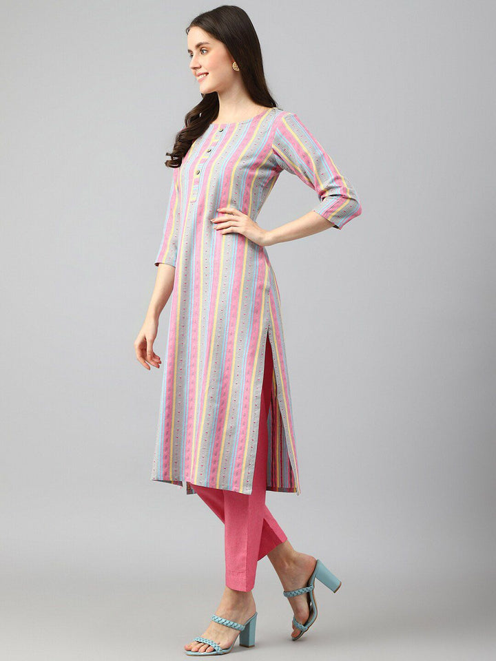 KALINI Striped Straight Kurta with Trousers