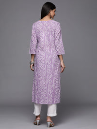 Varanga Women Lavender & White Bandhani Printed Gotta Patti Cotton Straight Kurta
