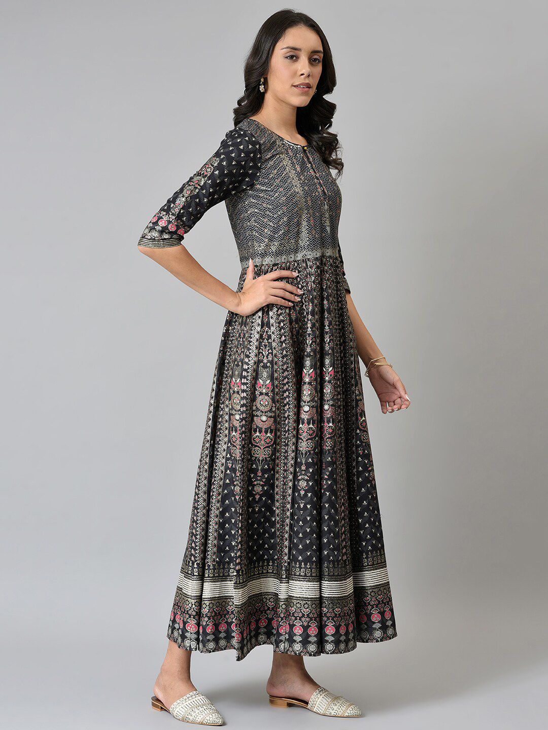 W Black Ethnic Motifs Ethnic Maxi Dress