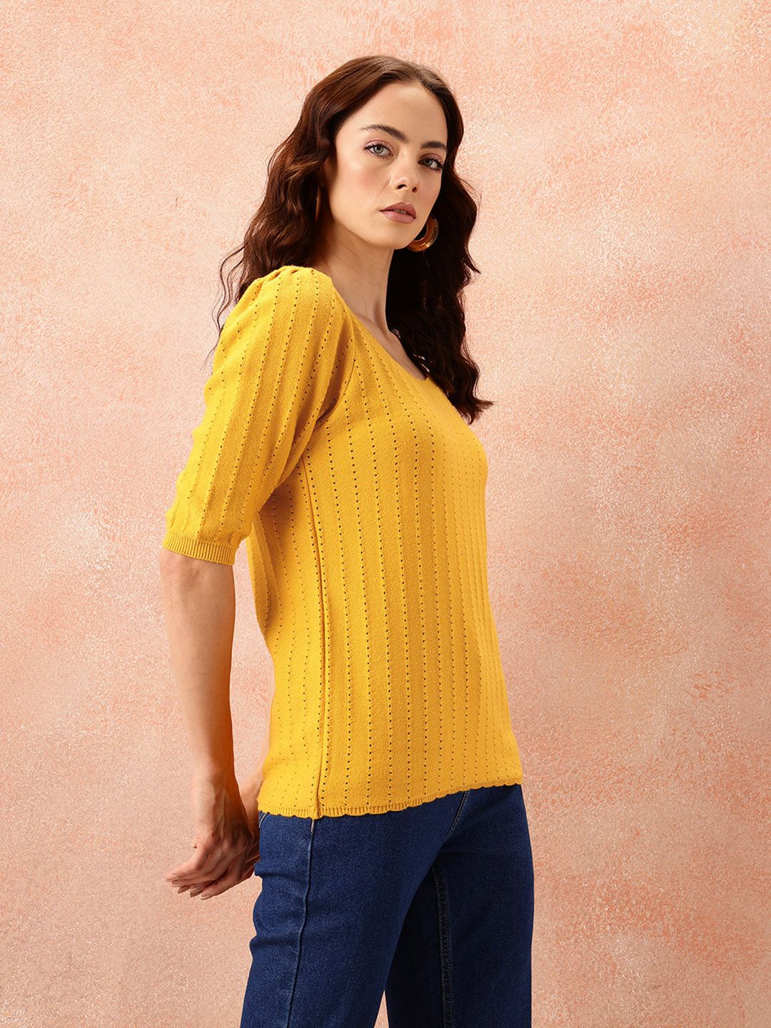 all about you Open Knit Puff Sleeve Top