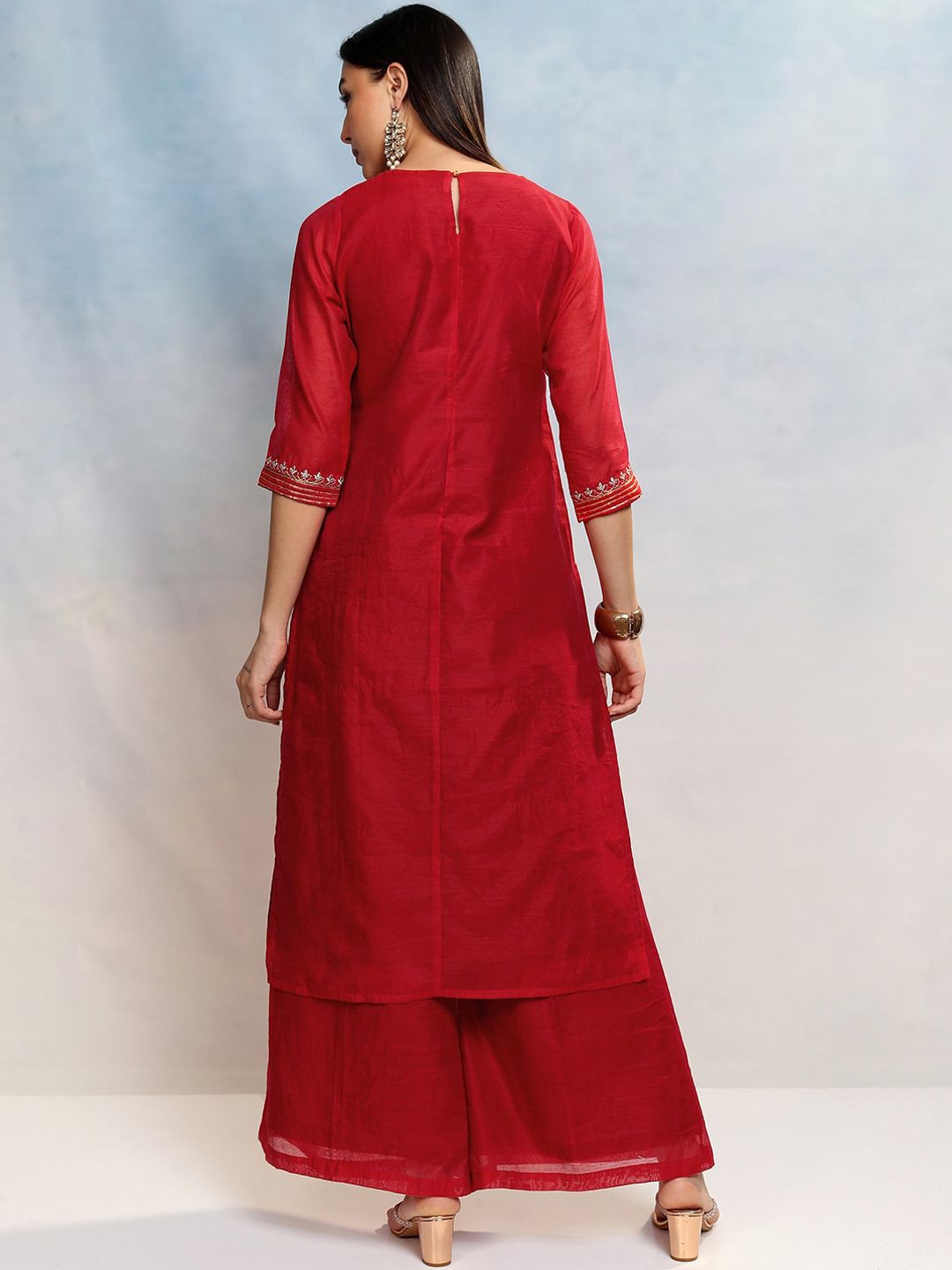 Vishudh Women Ethnic Motifs Embroidered Regular Thread Work Kurta with Palazzos