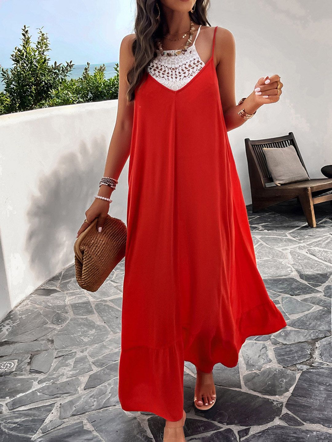 all about you Red Shoulder Straps Maxi Dress