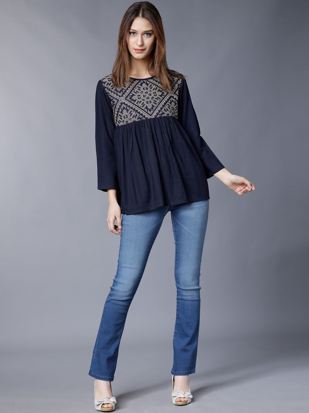Tokyo Talkies Women Navy Blue Solid Top