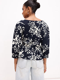 DressBerry Vacation-Inspired Tropical Print V-Neck Peplum Top