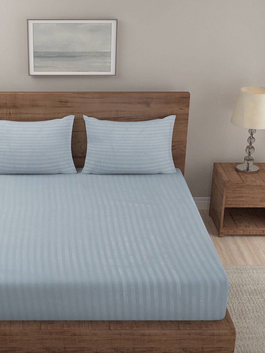 KLOTTHE Grey 300 TC King Bedsheet with 2 Pillow Covers