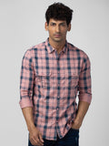 Spykar Men Slim Fit Tartan Memeriksa Baju Kapas Kasual