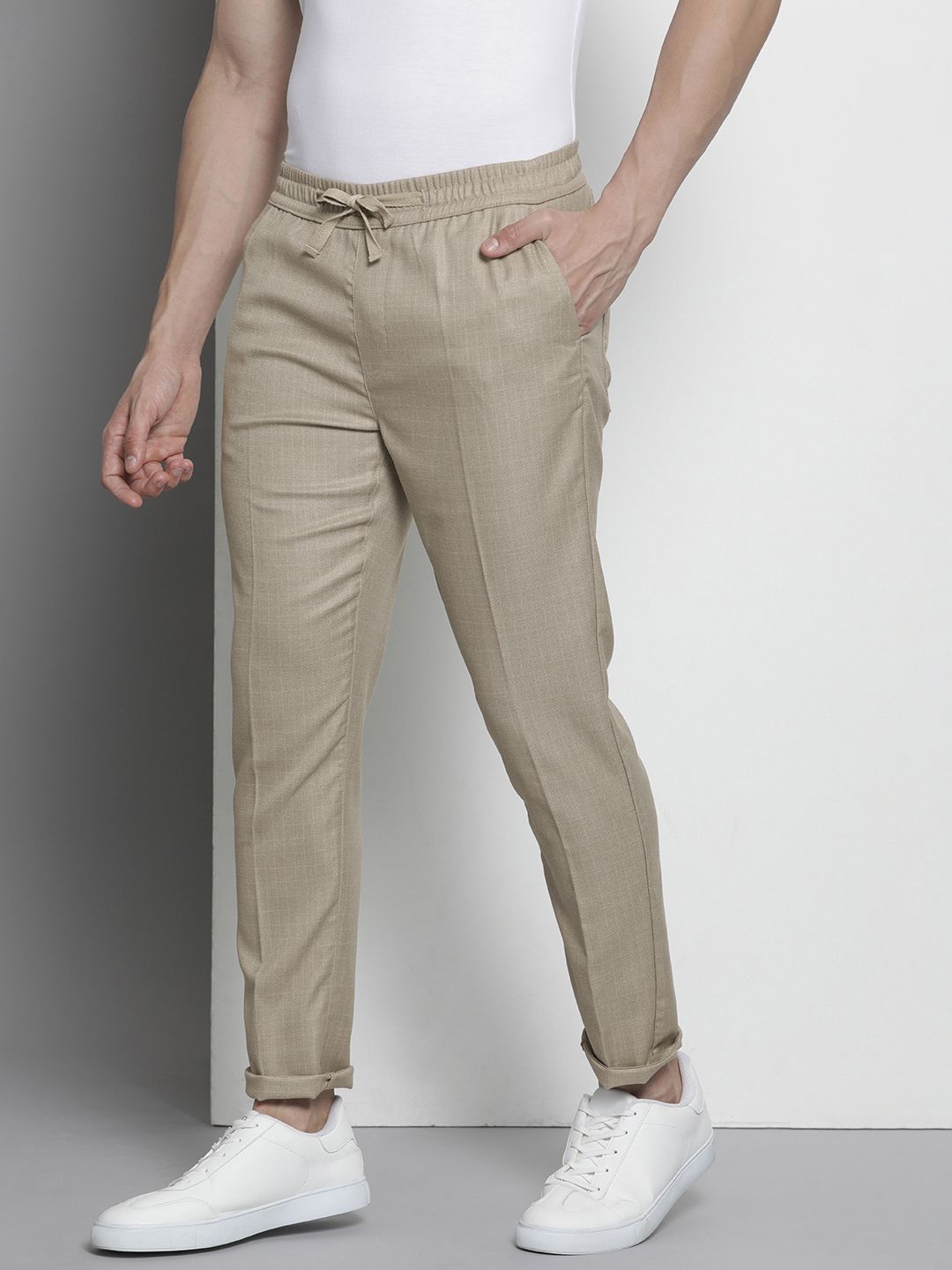 The Indian Garage Co Men Self Design Chinos Trousers