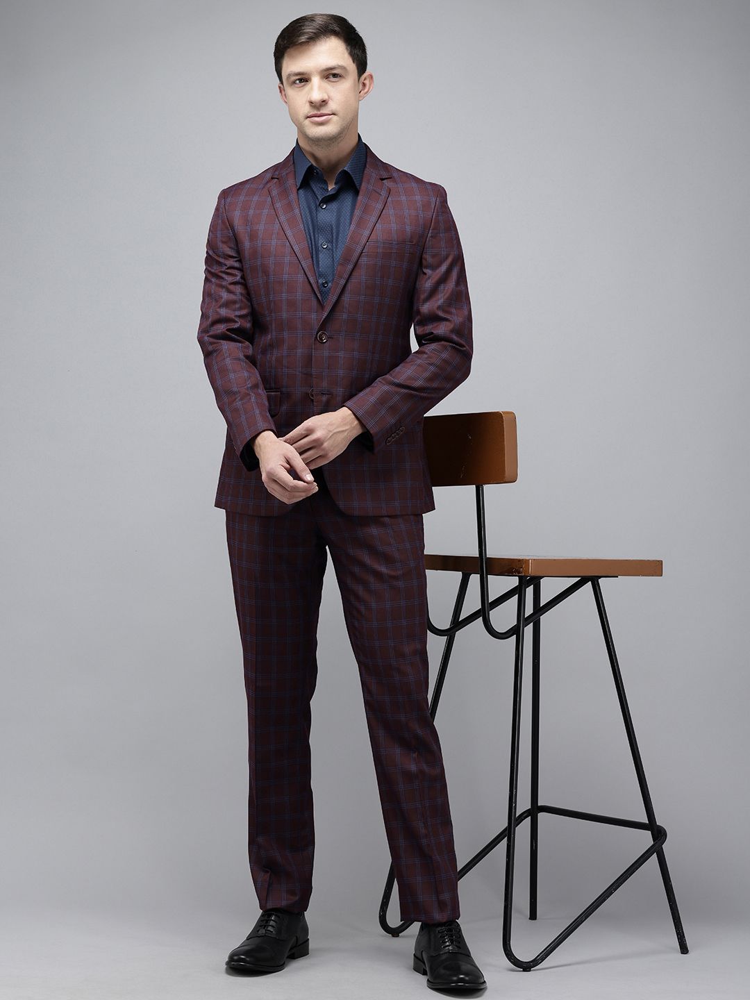 Park Avenue Checked Super Slim Fit Notched Lapel Collar 2 Piece Formal Suit
