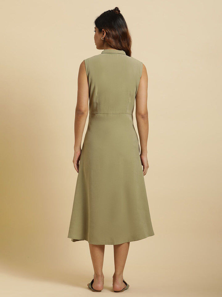 W Shirt Collar A-Line Dress