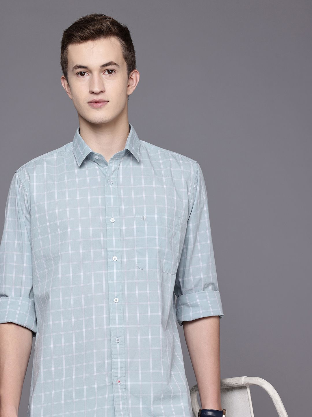Raymond Pure Cotton Slim Fit Checked Casual Shirt
