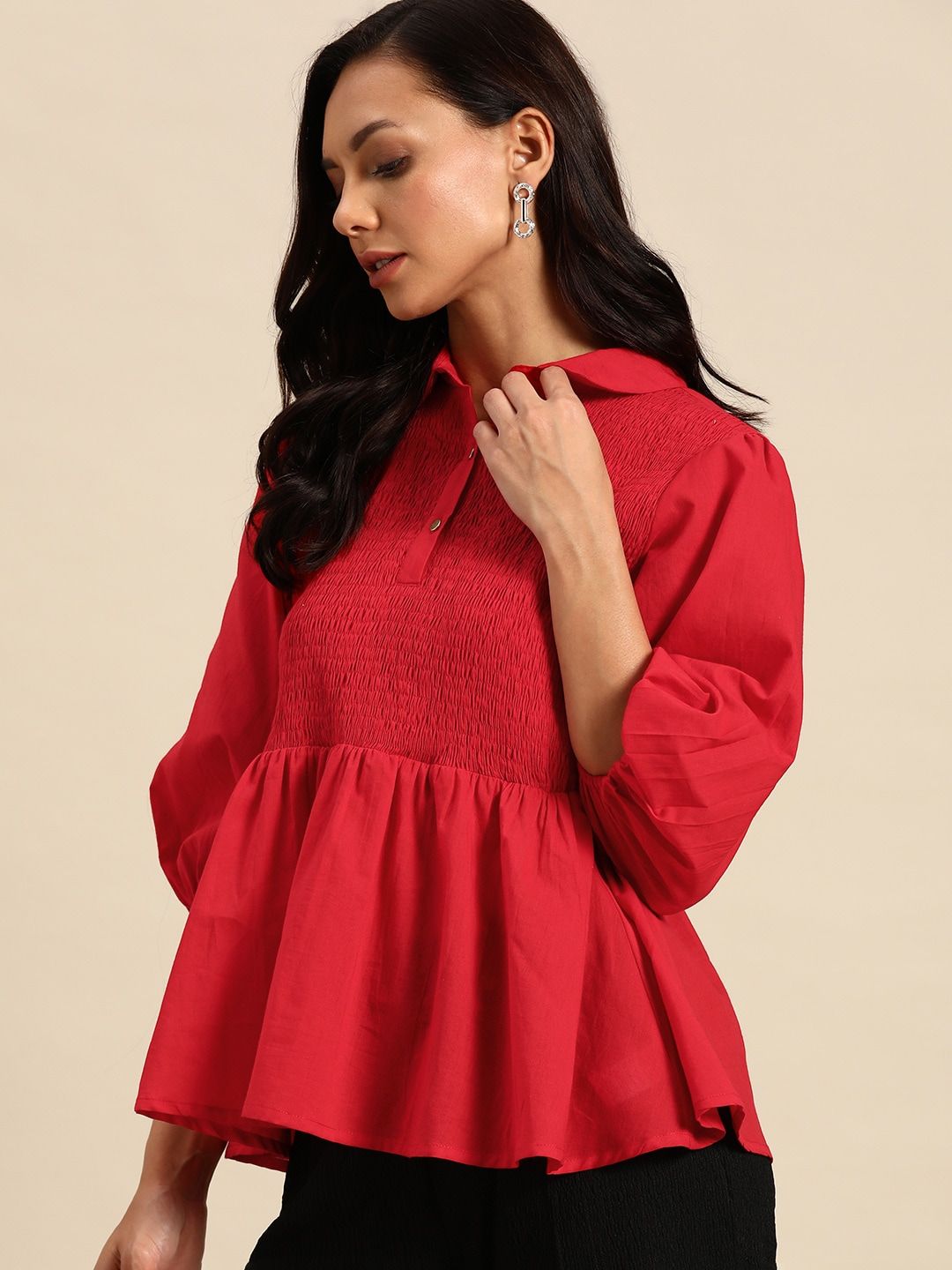 all about you Smocked Pure Cotton Peplum Top