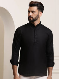 Anug by SOJANYA Men Black Band Collar Kurta