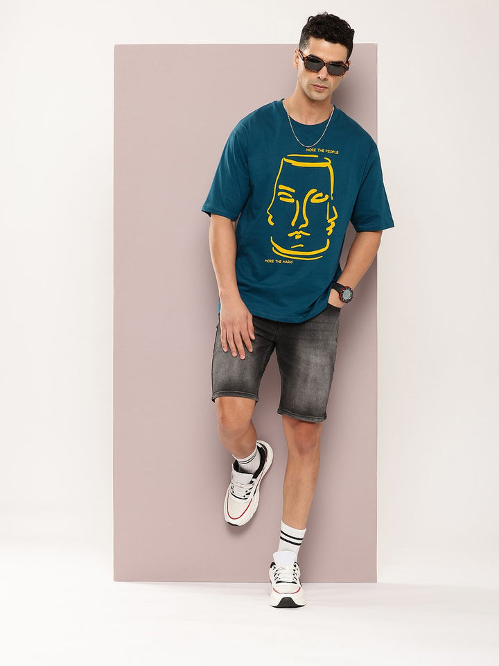 DILLINGER Men Printed Drop-Shoulder Sleeves Oversized Pure Cotton T-shirt