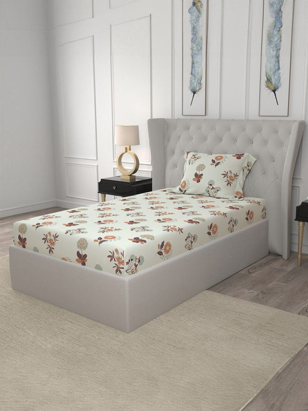 URBAN SPACE Radiance Grey 200 TC Floral Single Bedsheet