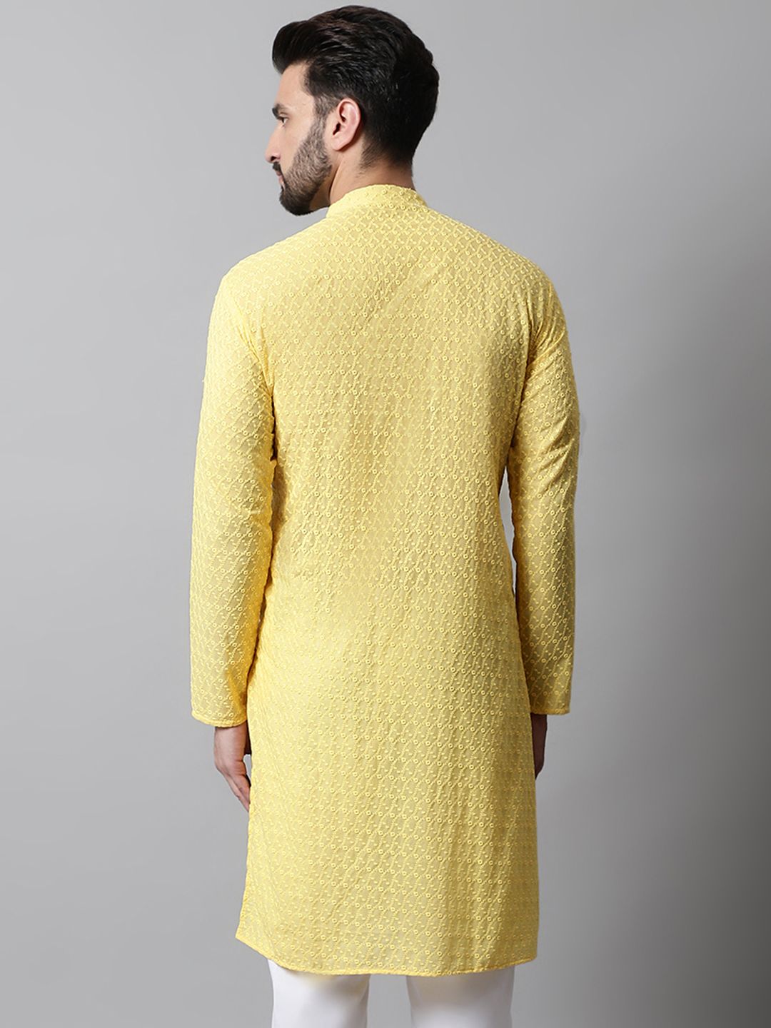 Jompers Men Yellow Geometric Embroidered Kurta