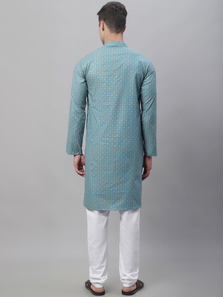SOJANYA Ethnic Motifs Foil Printed Cotton Linen Kurta With Churidar