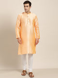 SOJANYA Men Peach-Coloured Woven Design Straight Kurta