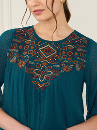 Antheaa Embroidered Chiffon A-Line Top