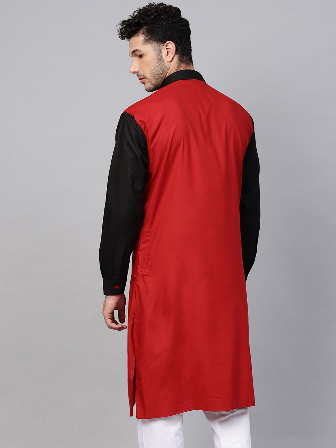 SOJANYA Men Maroon & Black Solid Straight Kurta
