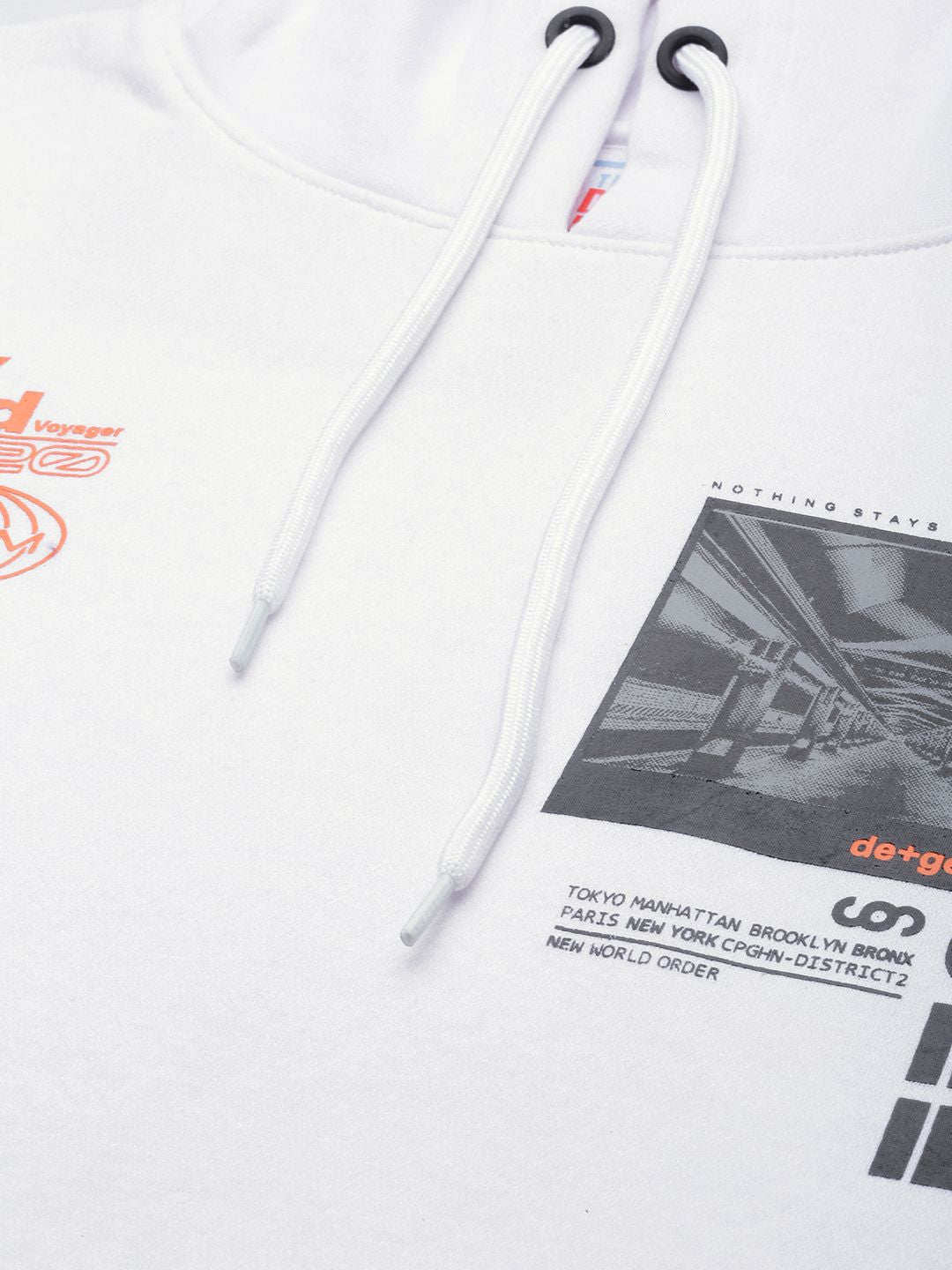 The Indian Garage Co Men White & Black Printed Hooded Sweatshirt