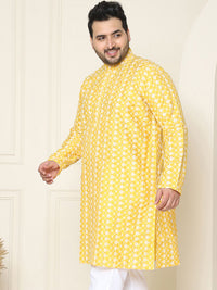 SOJANYA PLUS Lelaki Sawi Kuning & Putih Chikankari Sulam Kurta