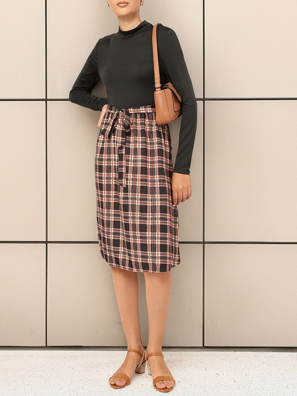 DressBerry 2000s Throwback Checked A-Line Dress with Belt