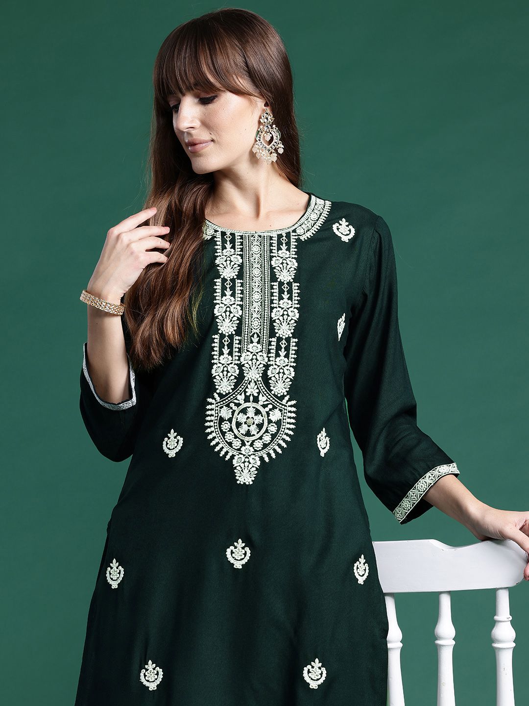 Indo Era Women Ethnic Motifs Embroidered Thread Work Kurta