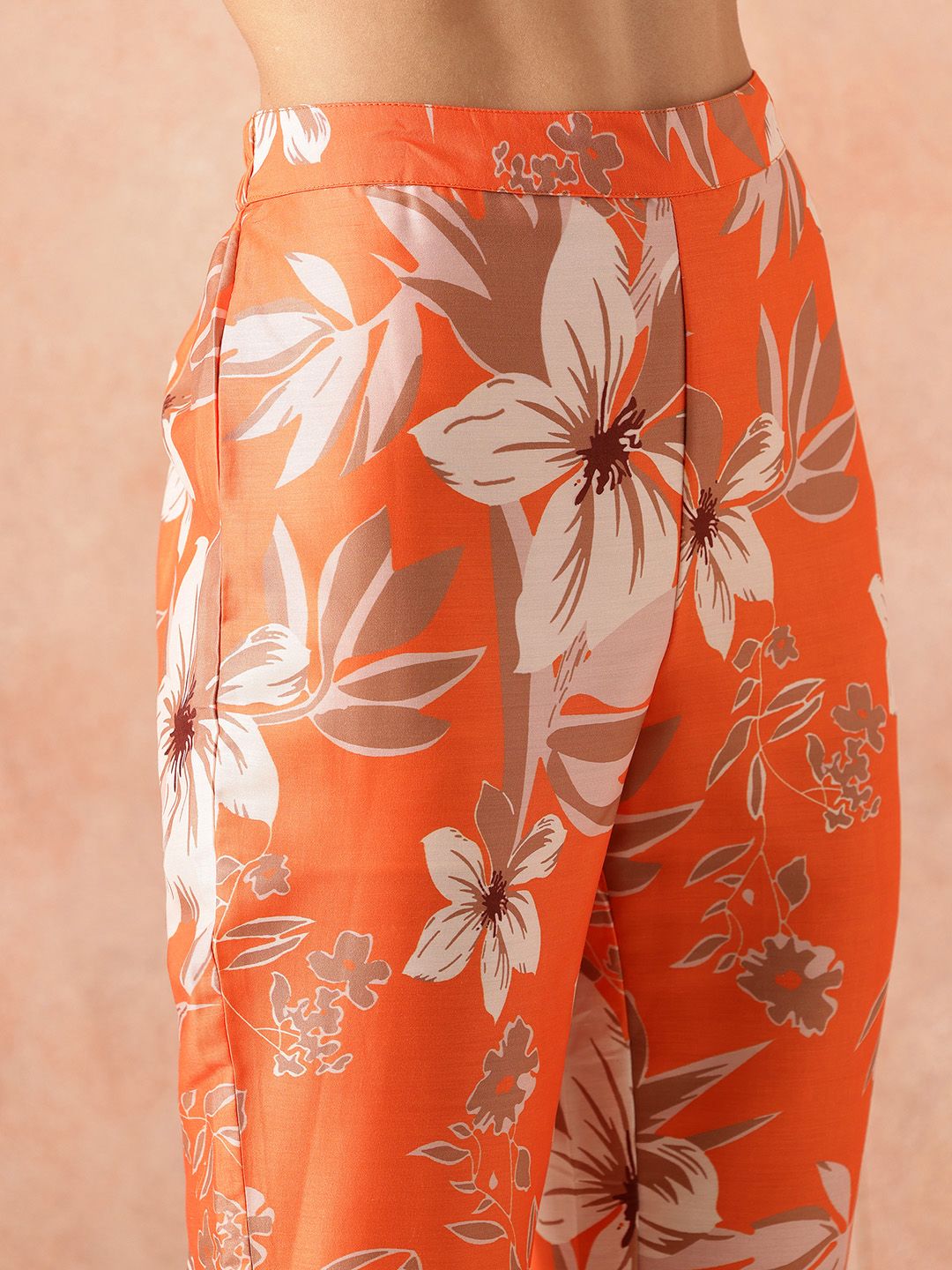 all about you Floral Printed Mandarin Collar Straight Kurta with Trousers