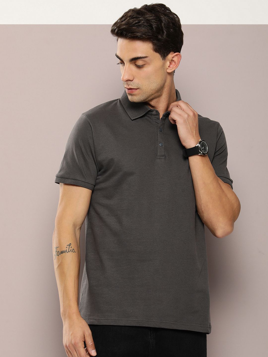 DILLINGER Men Polo Collar Honeycomb Structure T-shirt
