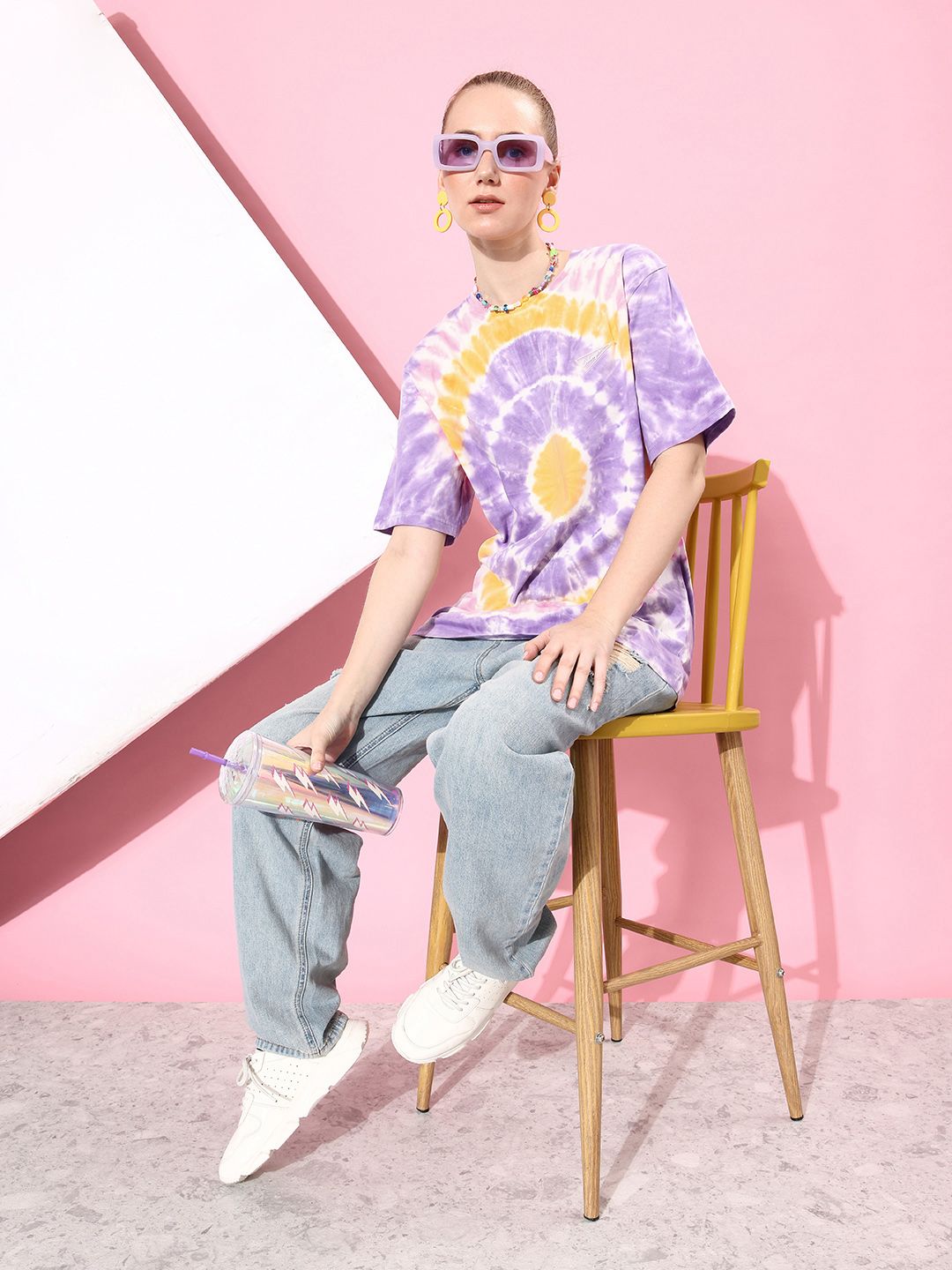 DILLINGER Women Tie & Dye Graphic Print Oversized T-shirt