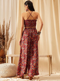 QUIERO Printed Shoulder Strap Top With Palazzo Co-Ords