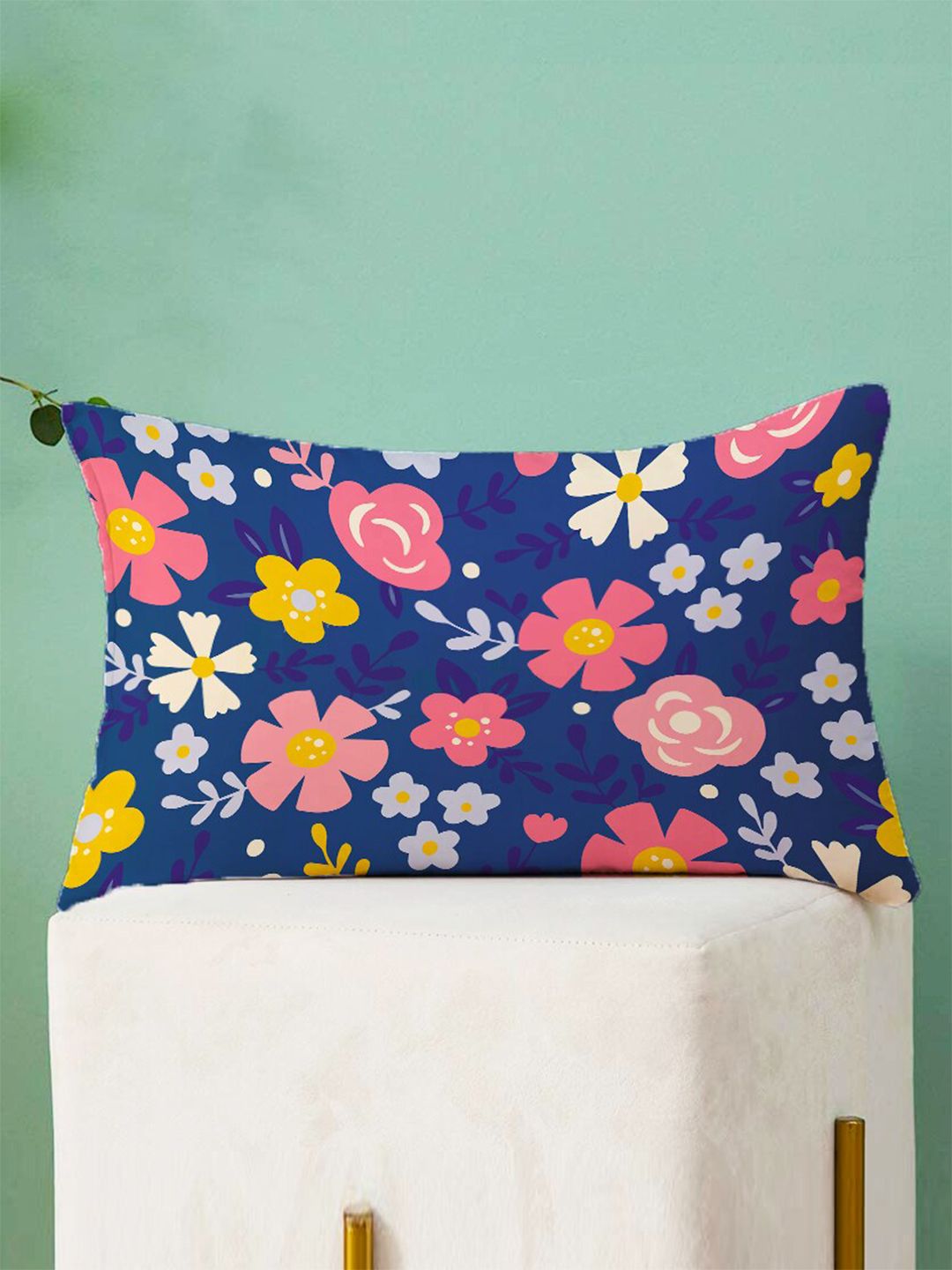 STITCHNEST Blue & White Set of 2 Floral Rectangle Cushion Covers
