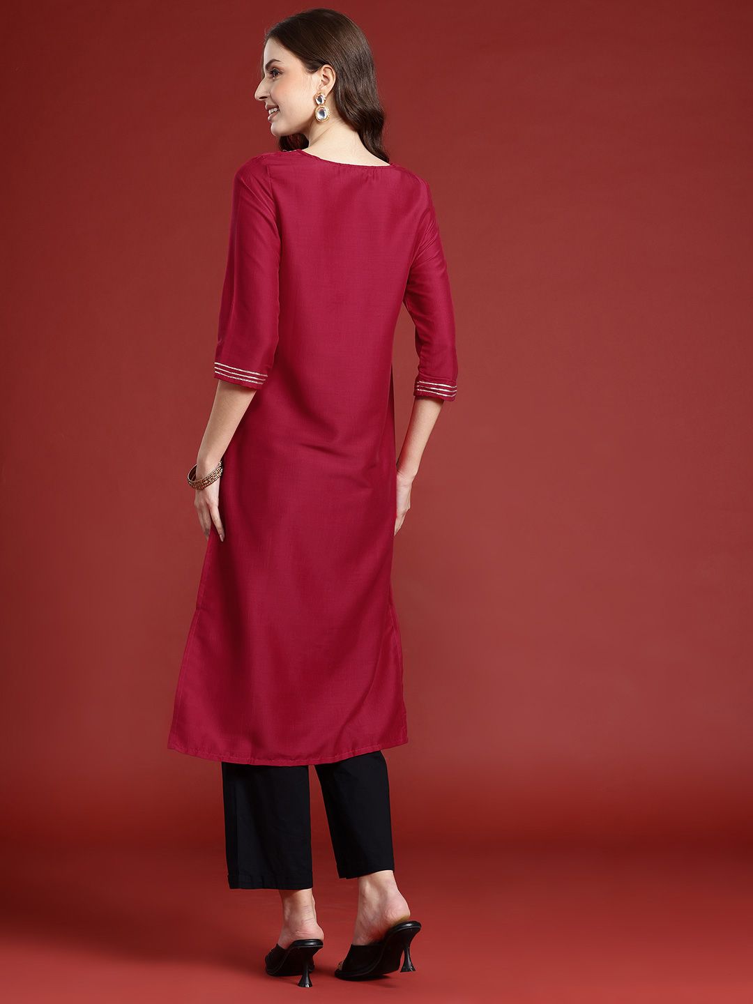 Anouk Ethnic Motifs Yoke Design Mukaish Kurta