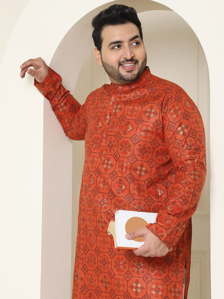 SOJANYA PLUS Saiz Motif Etnik Cetakan Tenun Rekaan Band Kolar Kurta Lurus Zari
