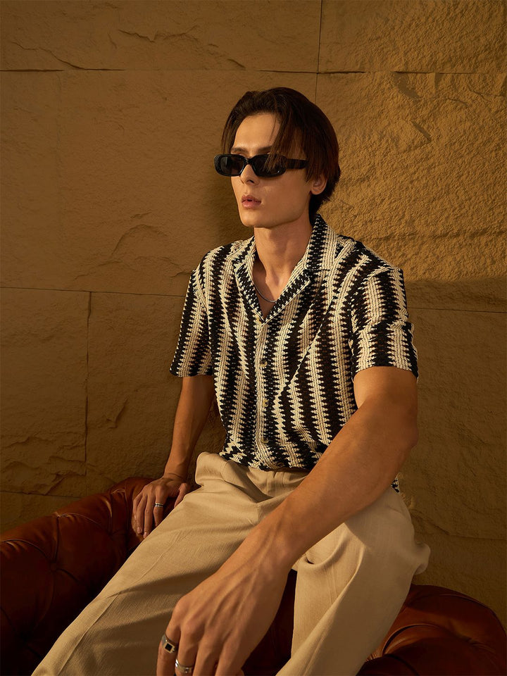 DENNISON Men Zig Zag Pattern Oversized Crochet Shirt