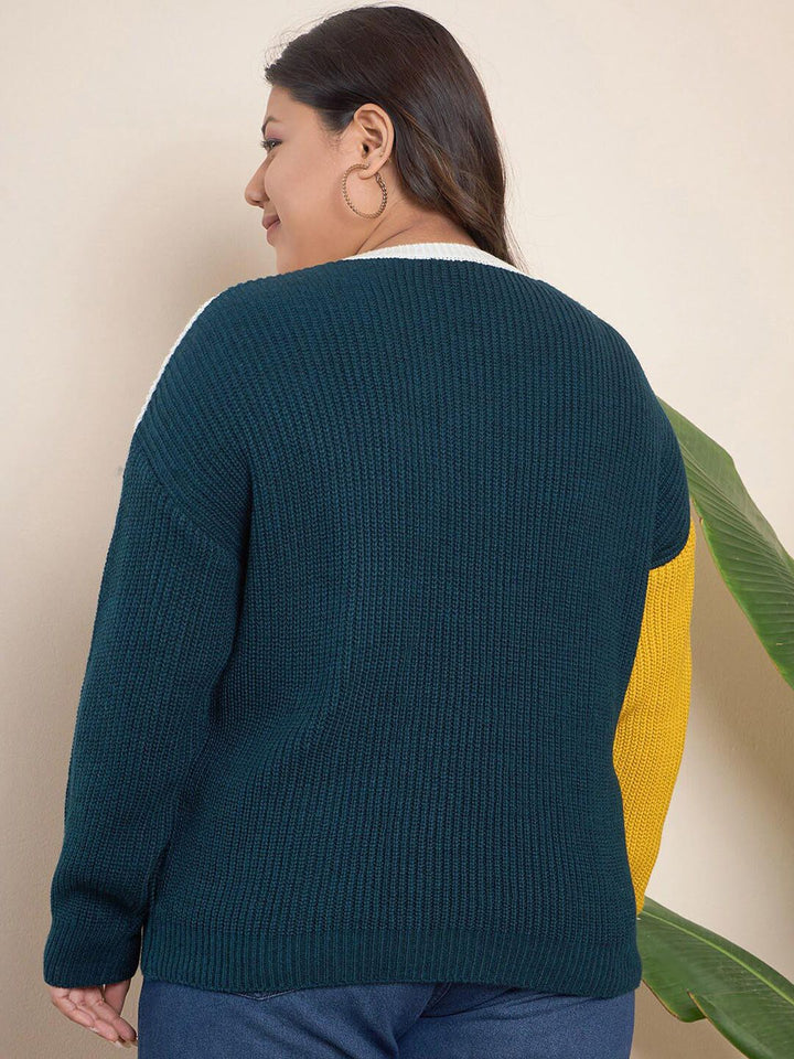 CURVY STREET Plus Size Colourblocked Pure Acrylic Pullover