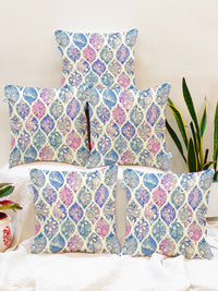 STITCHNEST Blue & Cream-Coloured Set of 5 Geometric Square Cushion Covers