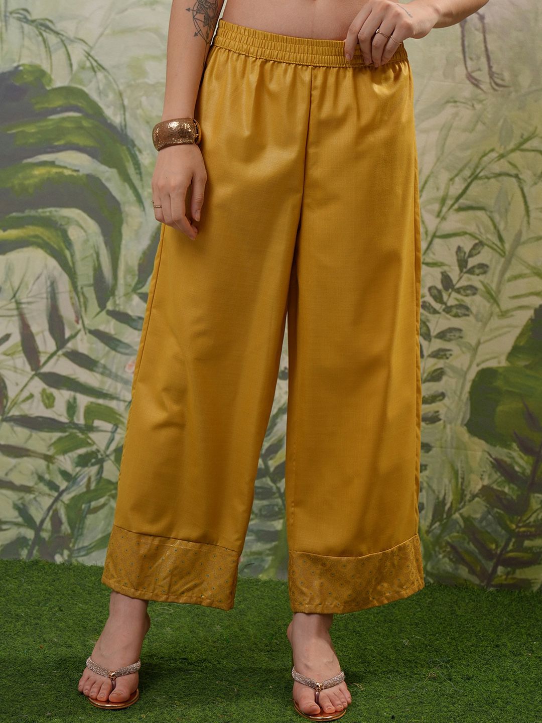 Vishudh Yellow Floral Printed Regular Kurta with Palazzo & Dupatta