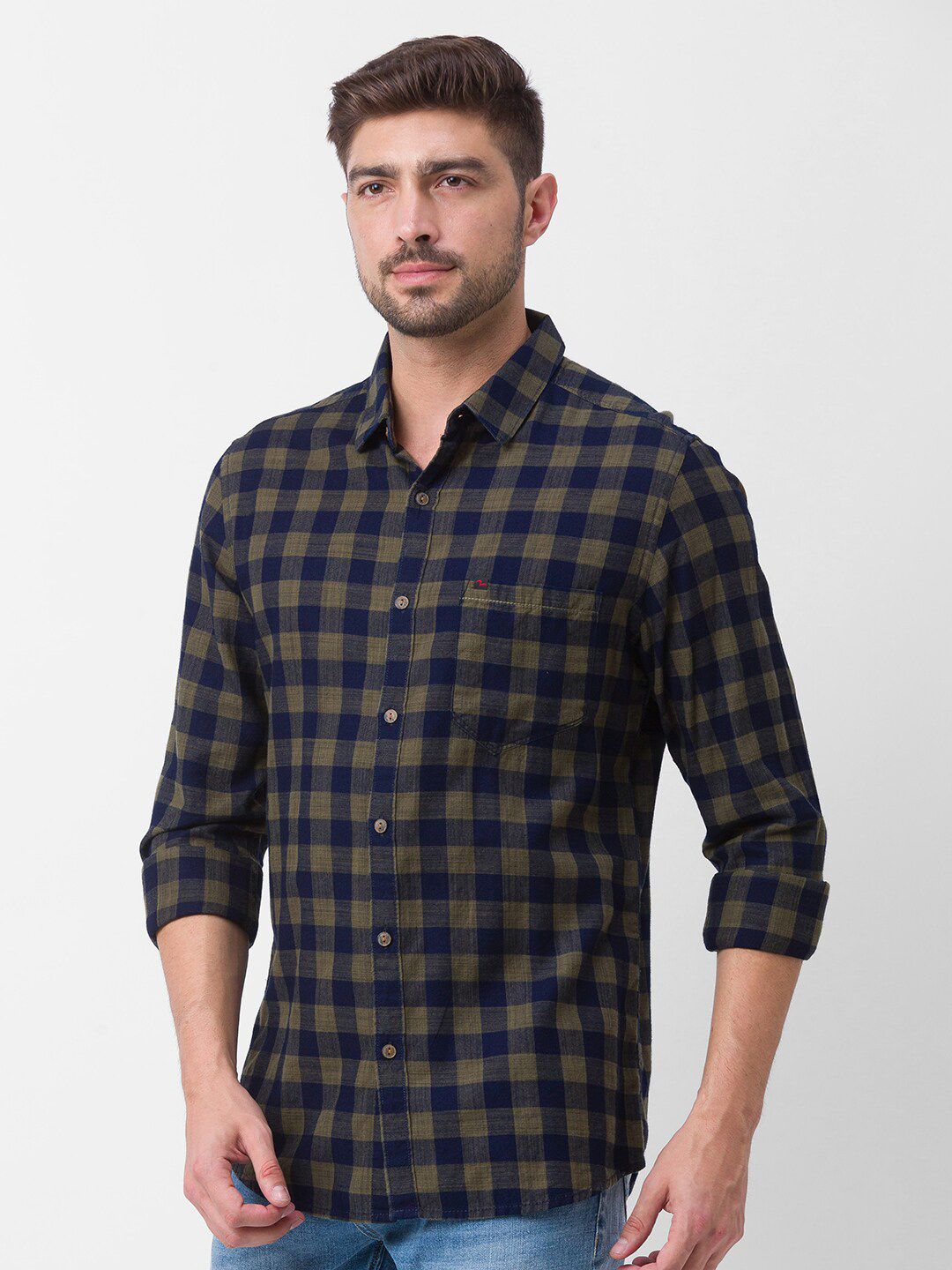 SPYKAR Men Green Slim Fit Buffalo Checks Casual Shirt