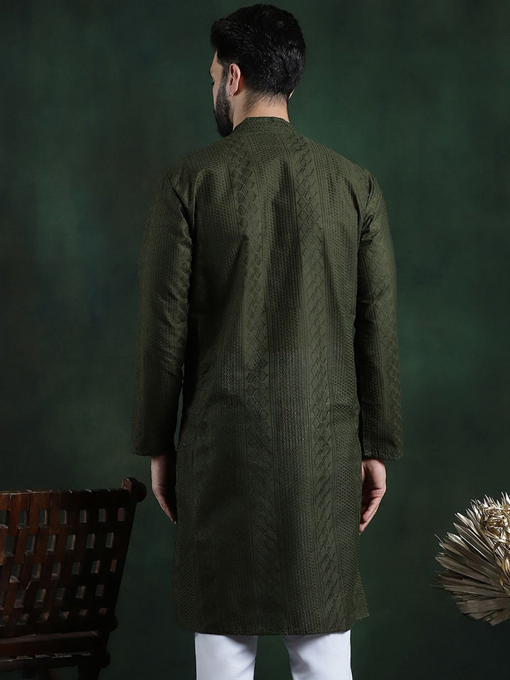 SOJANYA Ethnic Motifs Embroidered Mandarin Collar Thread Work Cotton Straight Kurta