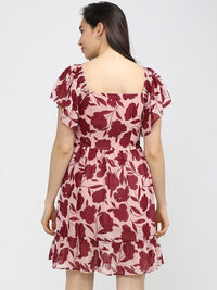 Tokyo Talkies Pink & Red Floral A-Line Dress